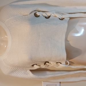 ❣️Ladies White sweater with lace Up side Slits (#146) ✅️